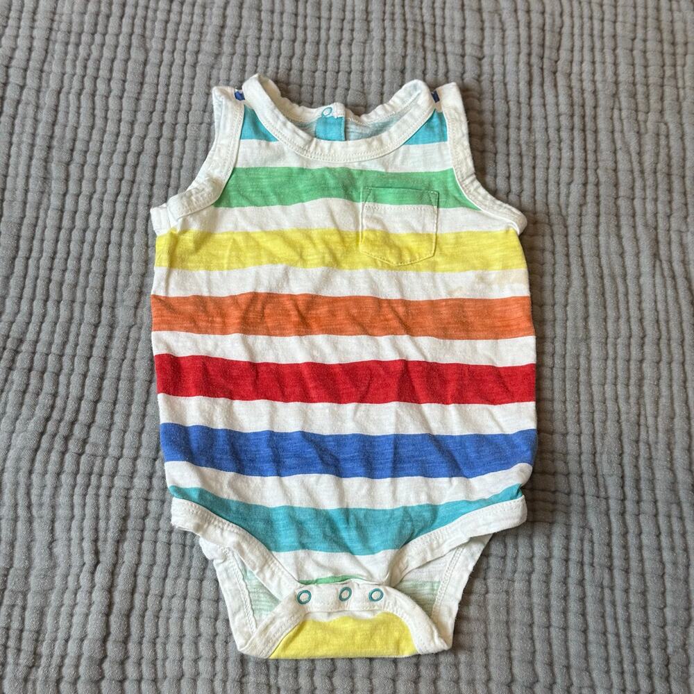 Primary Rainbow Stripe Onesie Sleeveless Romper Bodysuit Baby Boy Girl 3-6 Month